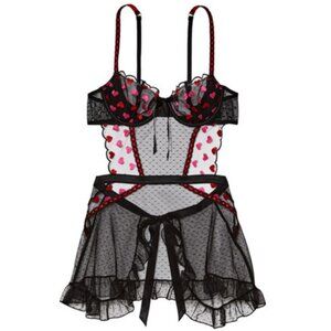 New! Victoria's Secret Heart Cupid Lace Wicked Apron Babydoll Slip 22846